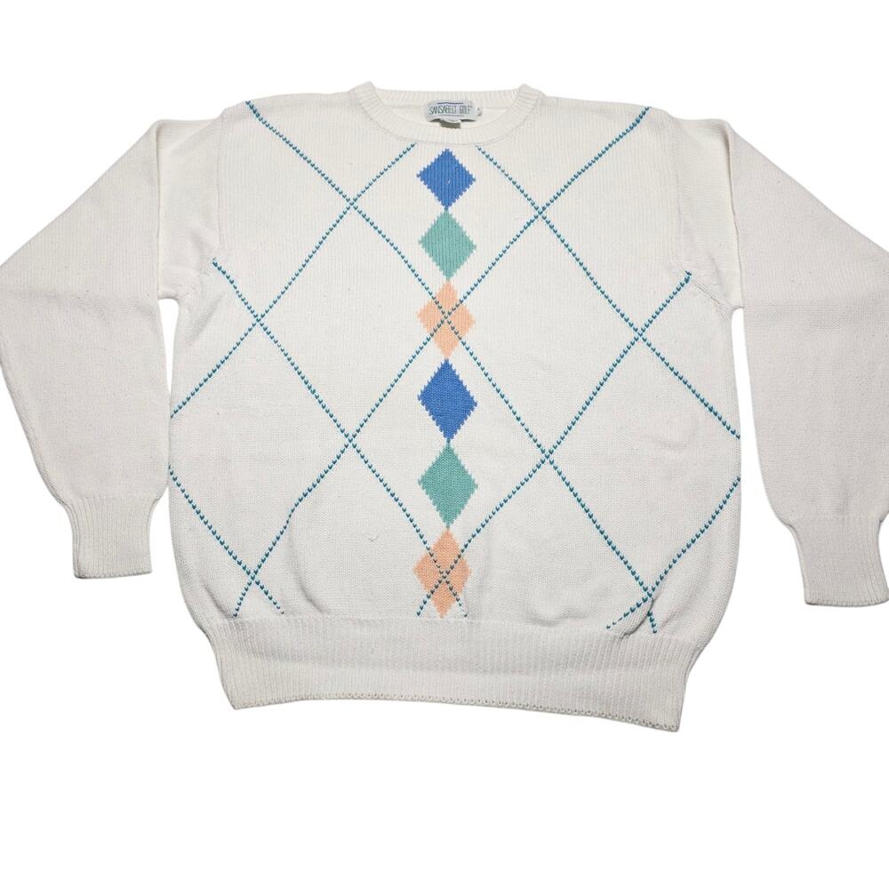 Vintage Sansabelt Golf Sweater Cotton Men's Large Pullover Abstract Preppy